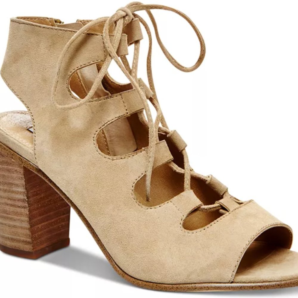 Steve Madden Women's Nilunda Lace-Up Sandals in Cream Suede.  6.5B
